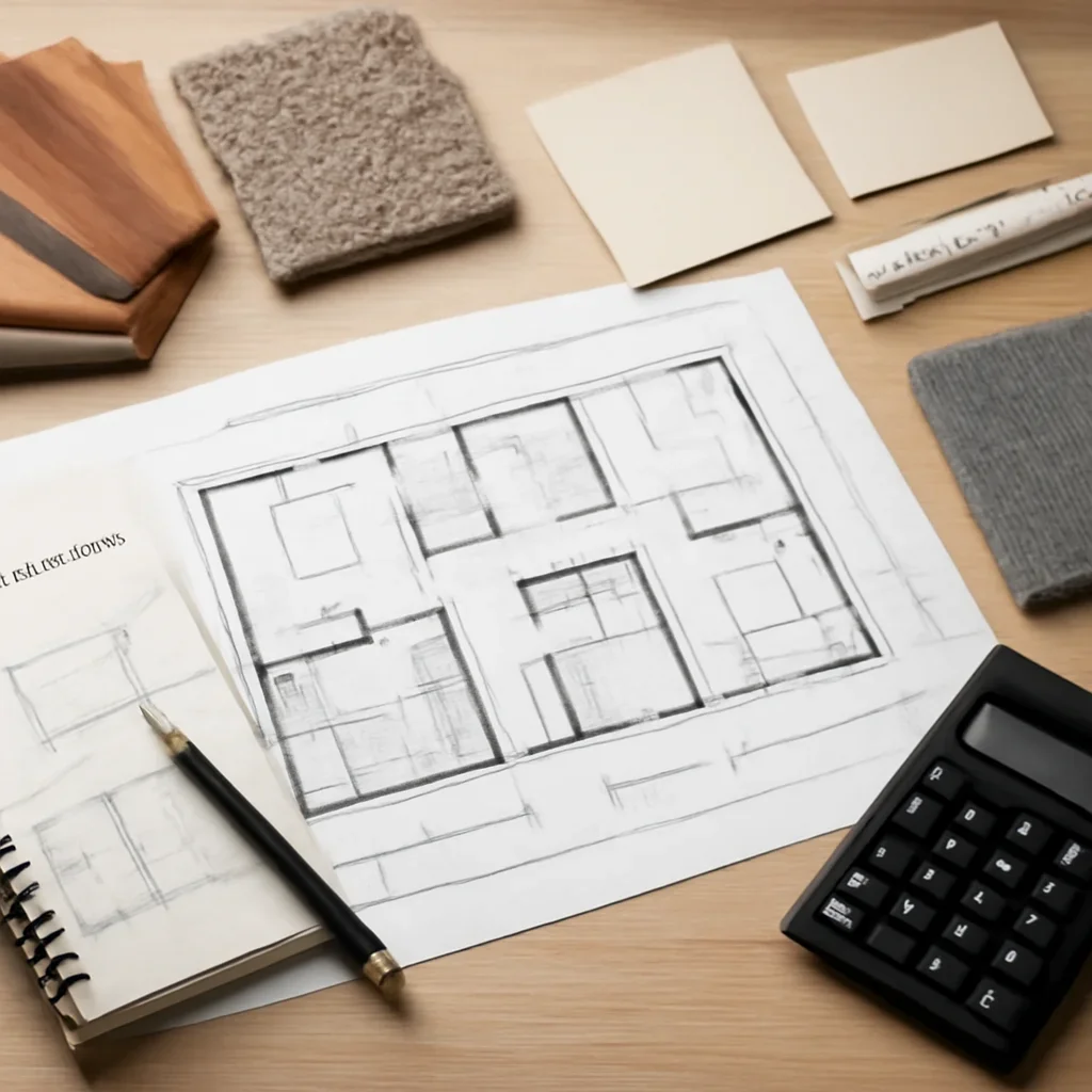 Interior design process tools used to shape a clear about plan.