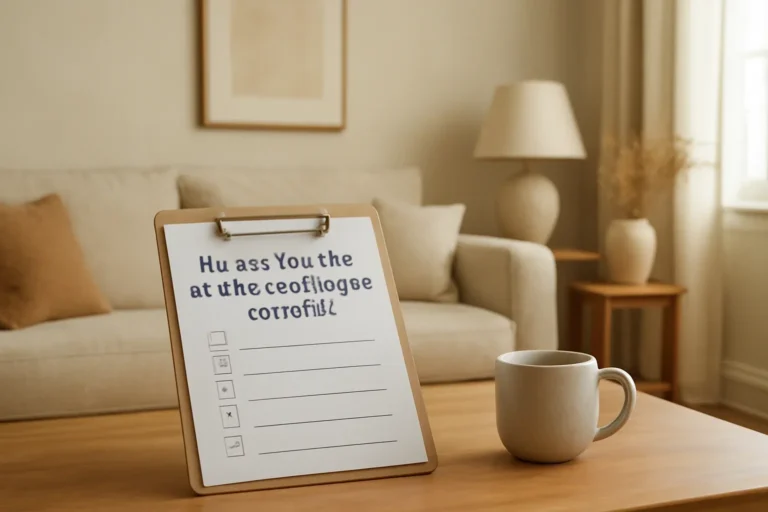 Before You Hire an Interior Designer: Checklist concept shown in a warm, thoughtfully layered interior.