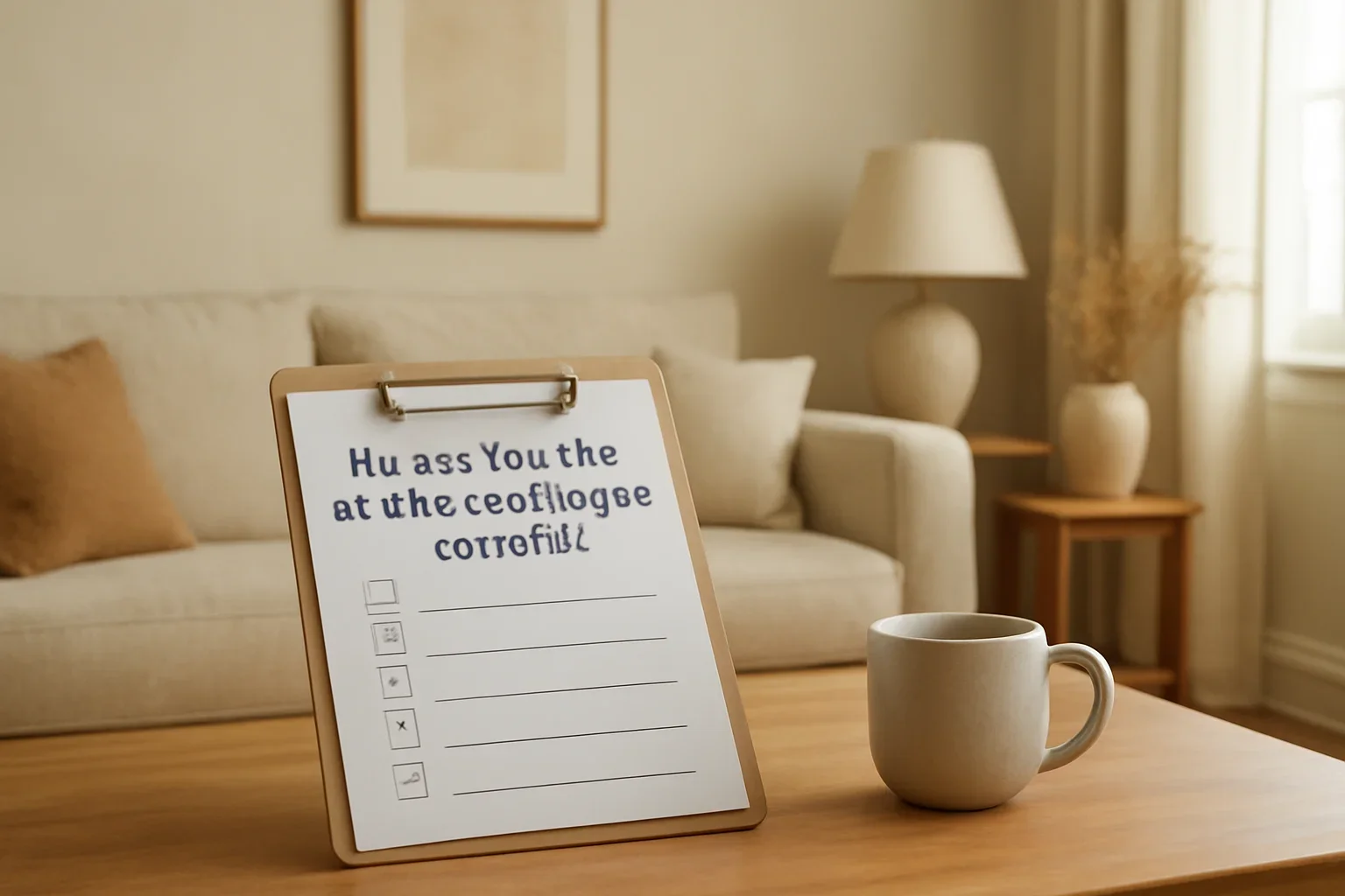 Before You Hire an Interior Designer: Checklist concept shown in a warm, thoughtfully layered interior.