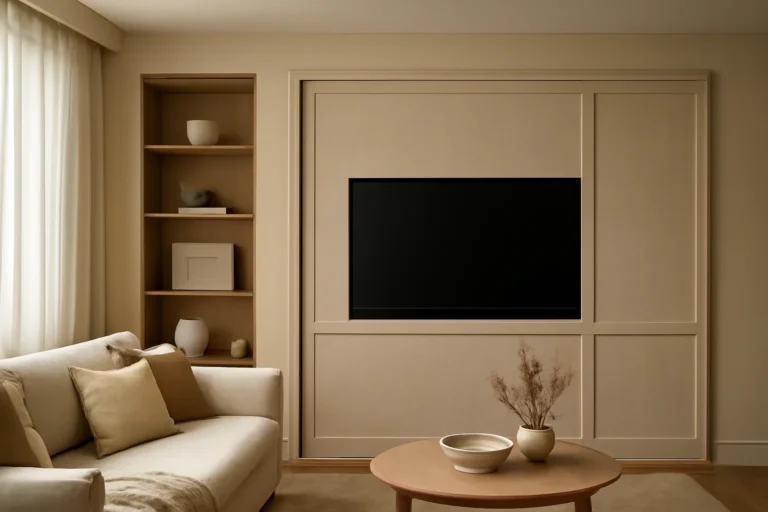 How to Hide a TV Without Hurting Your Design concept shown in a warm, thoughtfully layered interior.