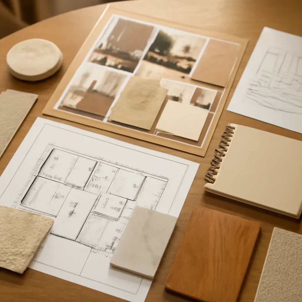 Design planning materials and selections arranged for a virtual interior design: is it worth it? project.