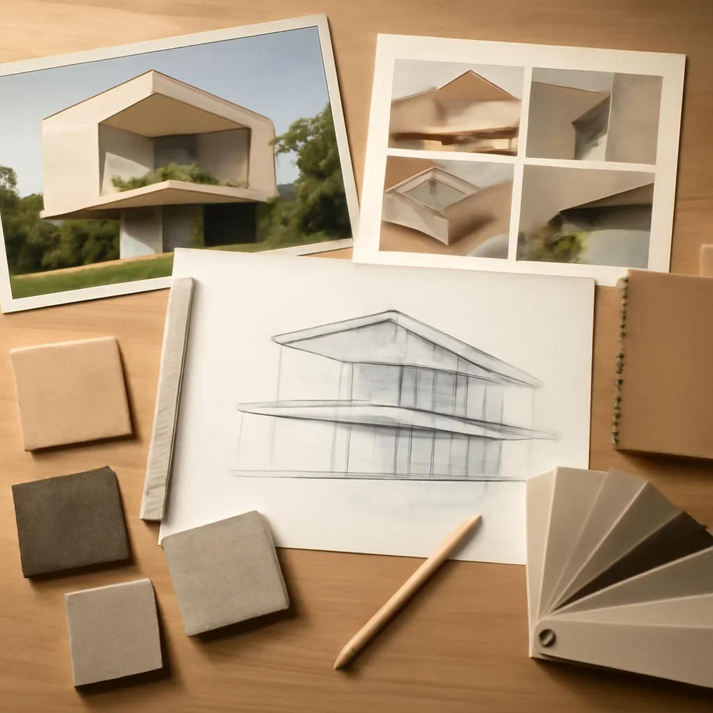 Design planning materials and selections arranged for a what is cantilever architecture? project.