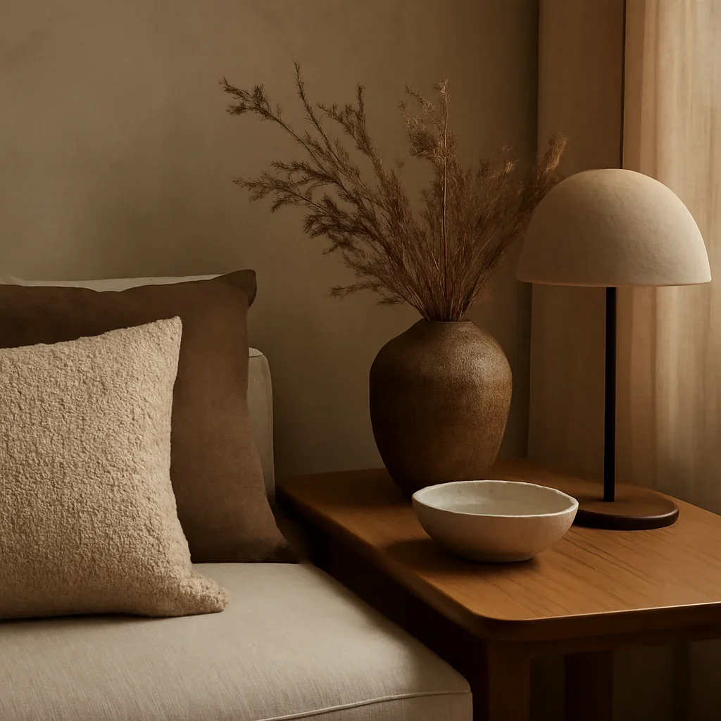 Close-up interior styling details that reflect the finish and mood of case studies.