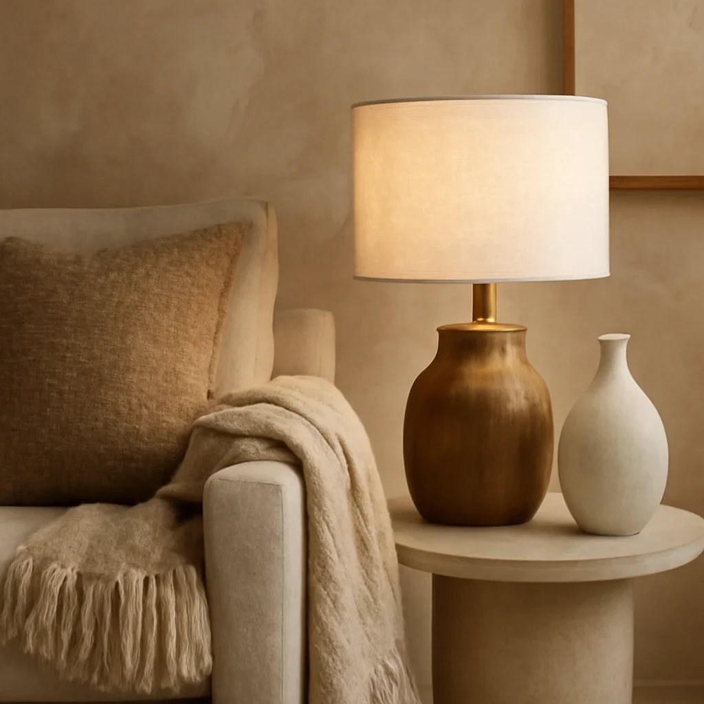 Close-up interior styling details that reflect the finish and mood of interior designer vs decorator.