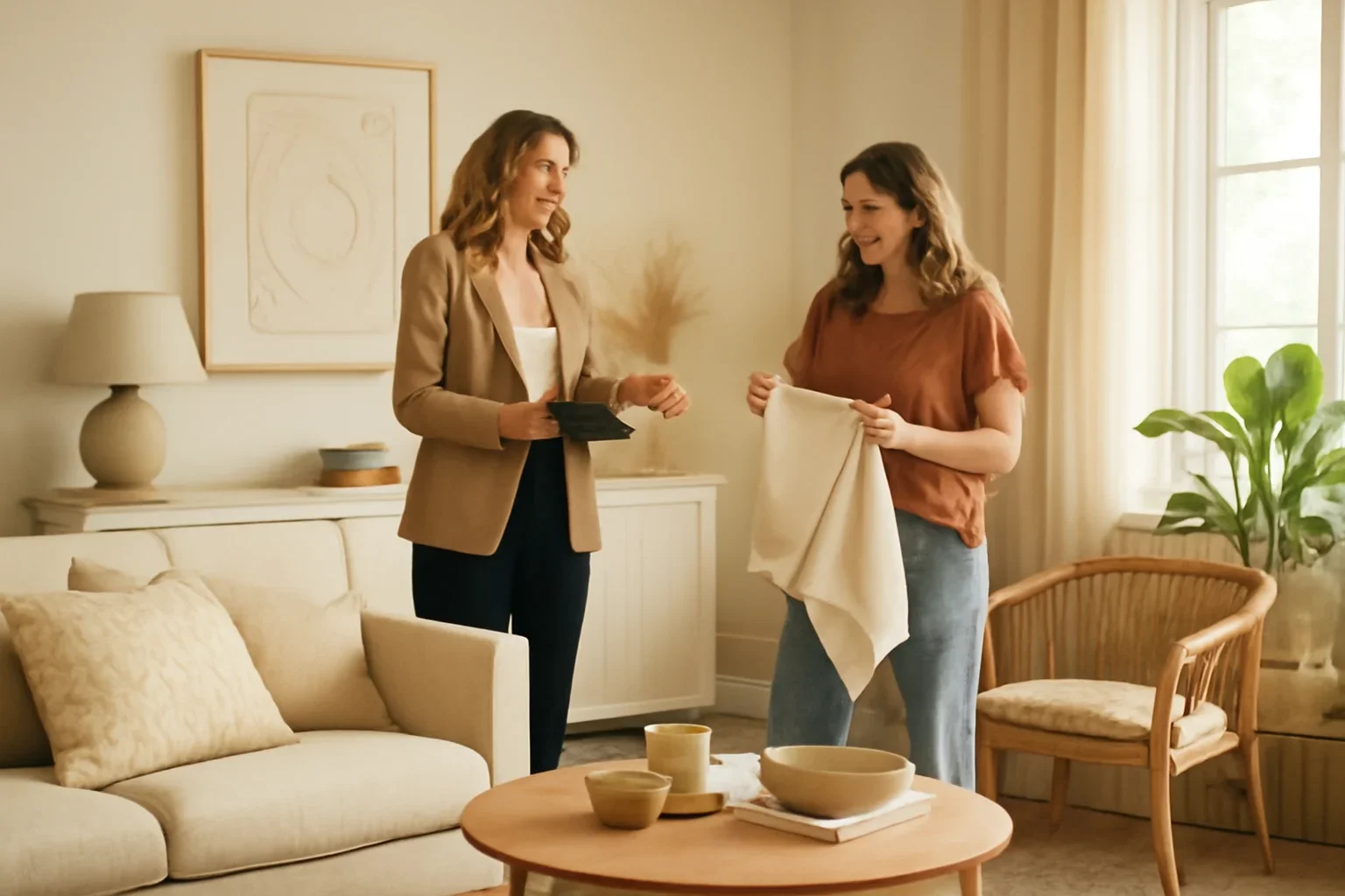 Interior Designer vs Decorator concept shown in a warm, thoughtfully layered interior.