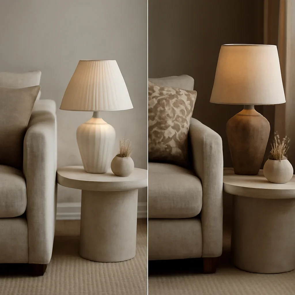 Close-up interior styling details that reflect the finish and mood of virtual interior design vs in-person.