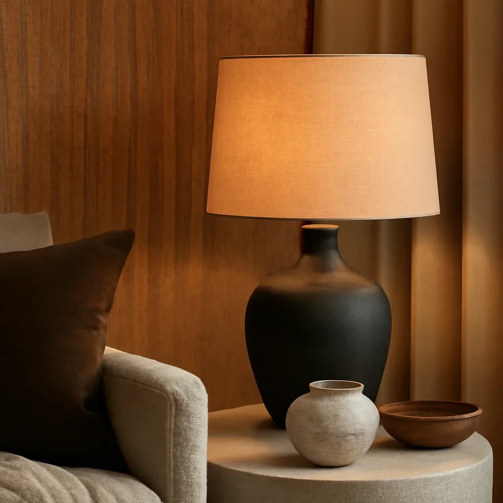 Close-up interior styling details that reflect the finish and mood of lighting design.