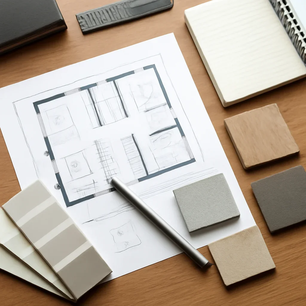 Interior design process tools used to shape a clear features plan.