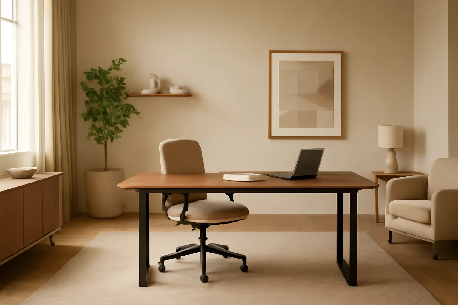 Commercial Office Interior Design concept shown in a warm, thoughtfully layered interior.