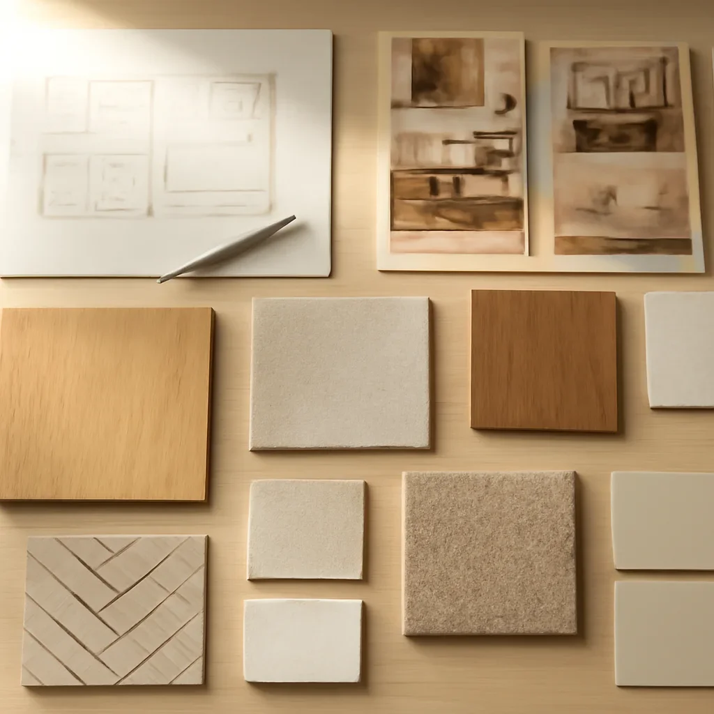 Design planning materials and selections arranged for a integrations project.