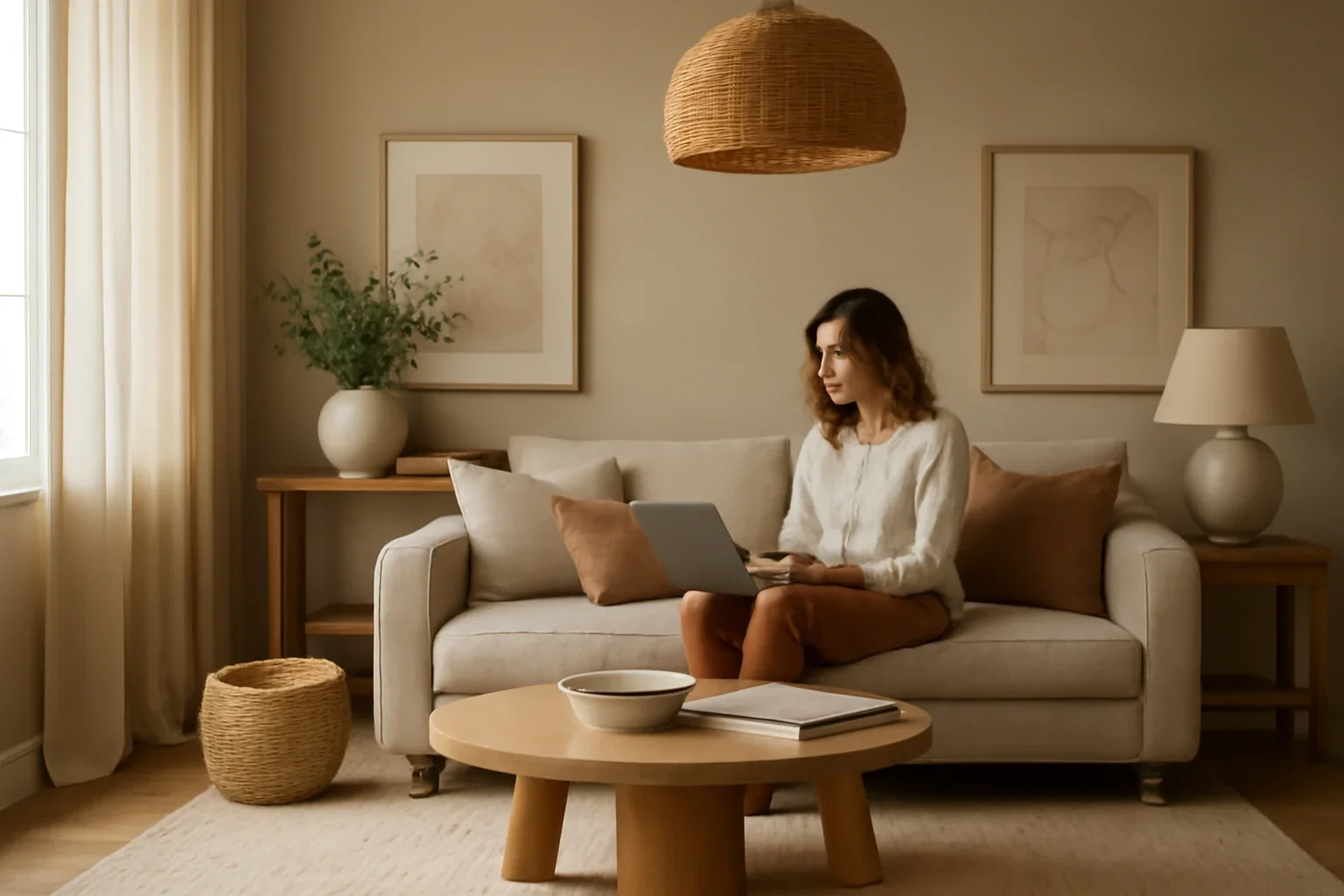 Online Interior Design concept shown in a warm, thoughtfully layered interior.