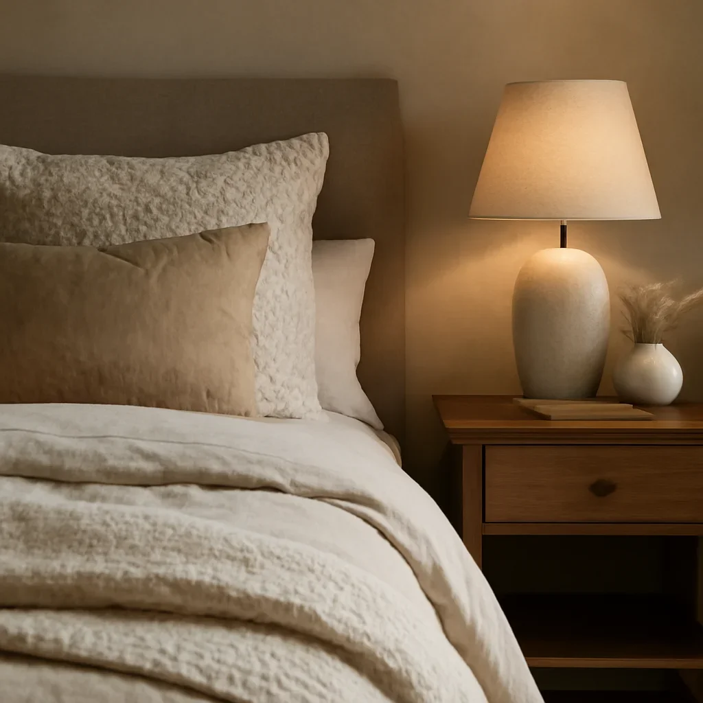 Close-up interior styling details that reflect the finish and mood of bedroom interior design.
