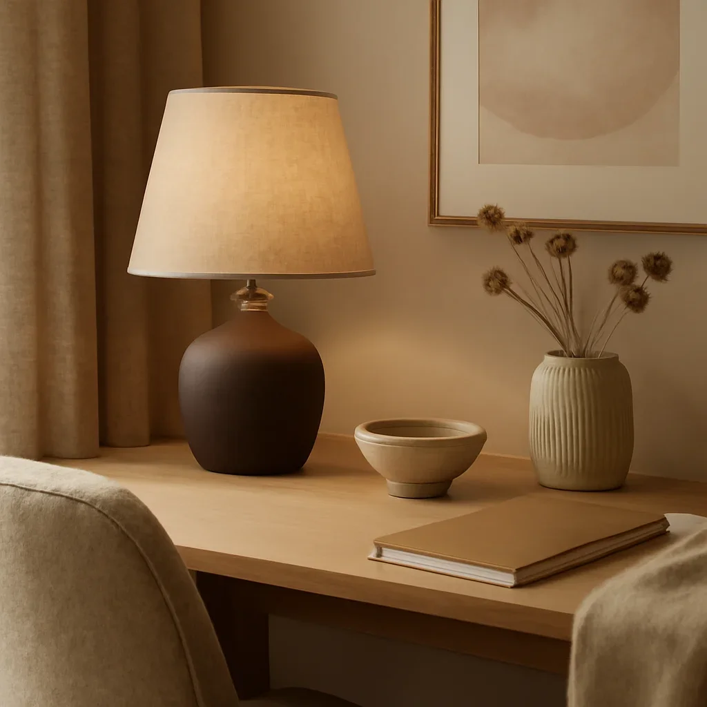 Close-up interior styling details that reflect the finish and mood of home office interior design.