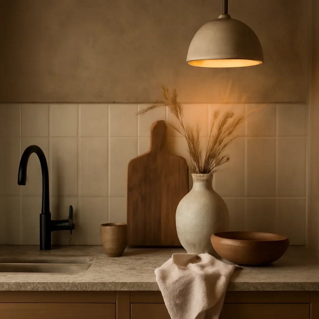 Close-up interior styling details that reflect the finish and mood of kitchen interior design.