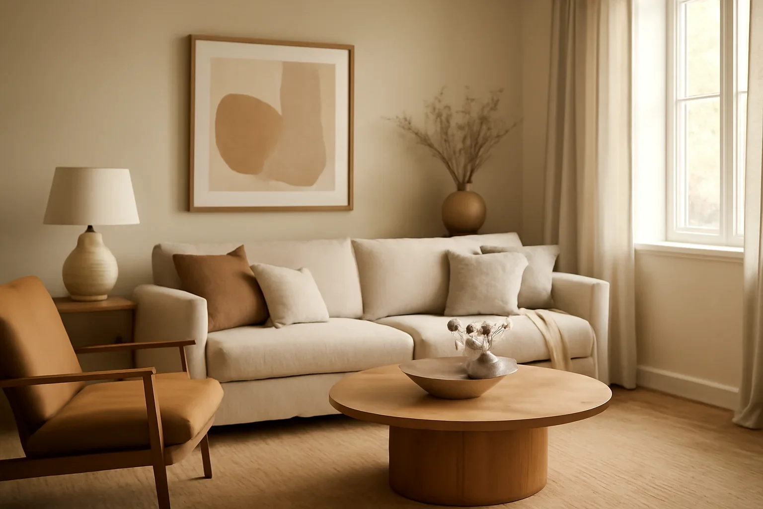 Living Room Interior Design concept shown in a warm, thoughtfully layered interior.