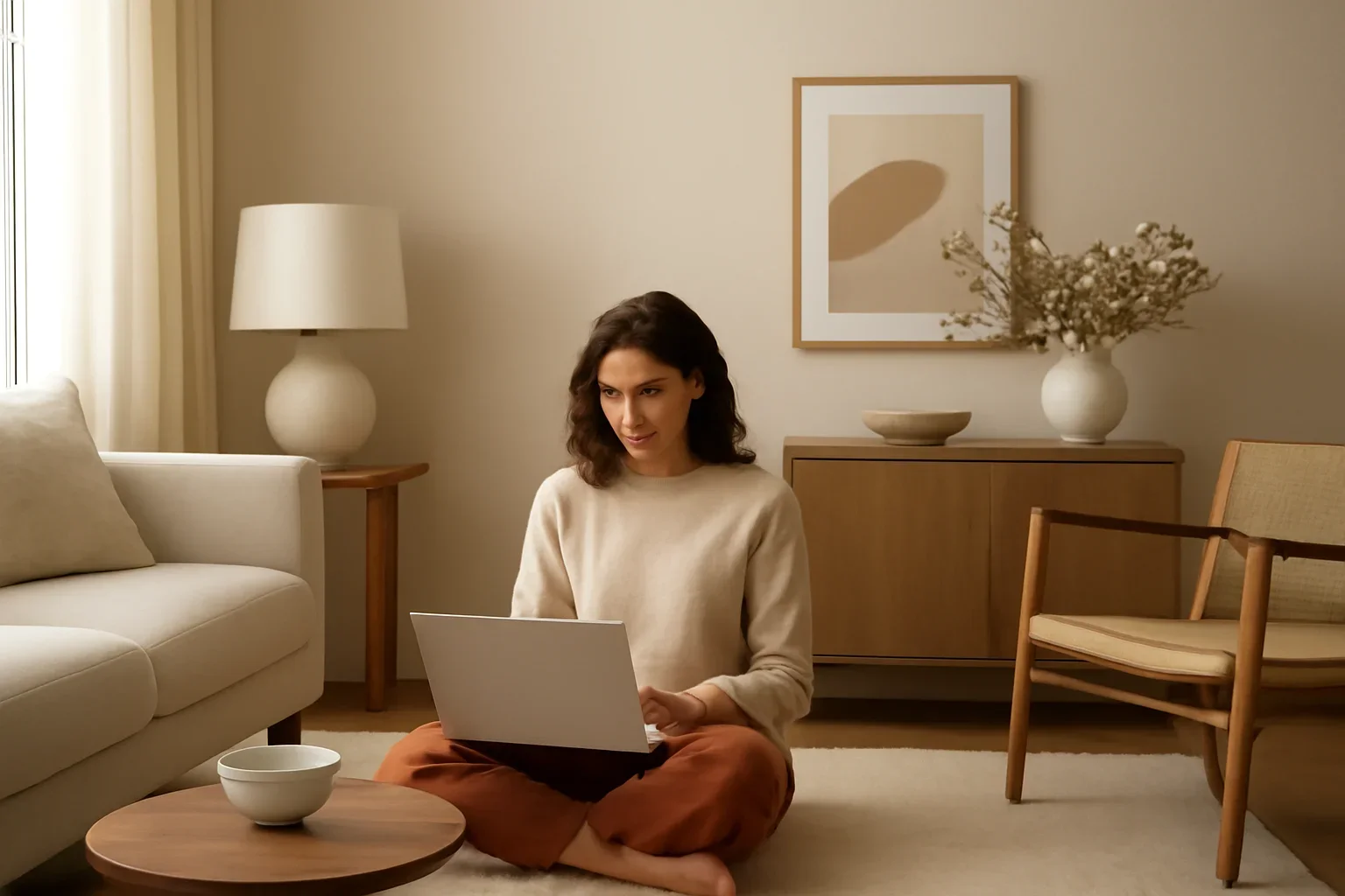 How Online Design Works concept shown in a warm, thoughtfully layered interior.