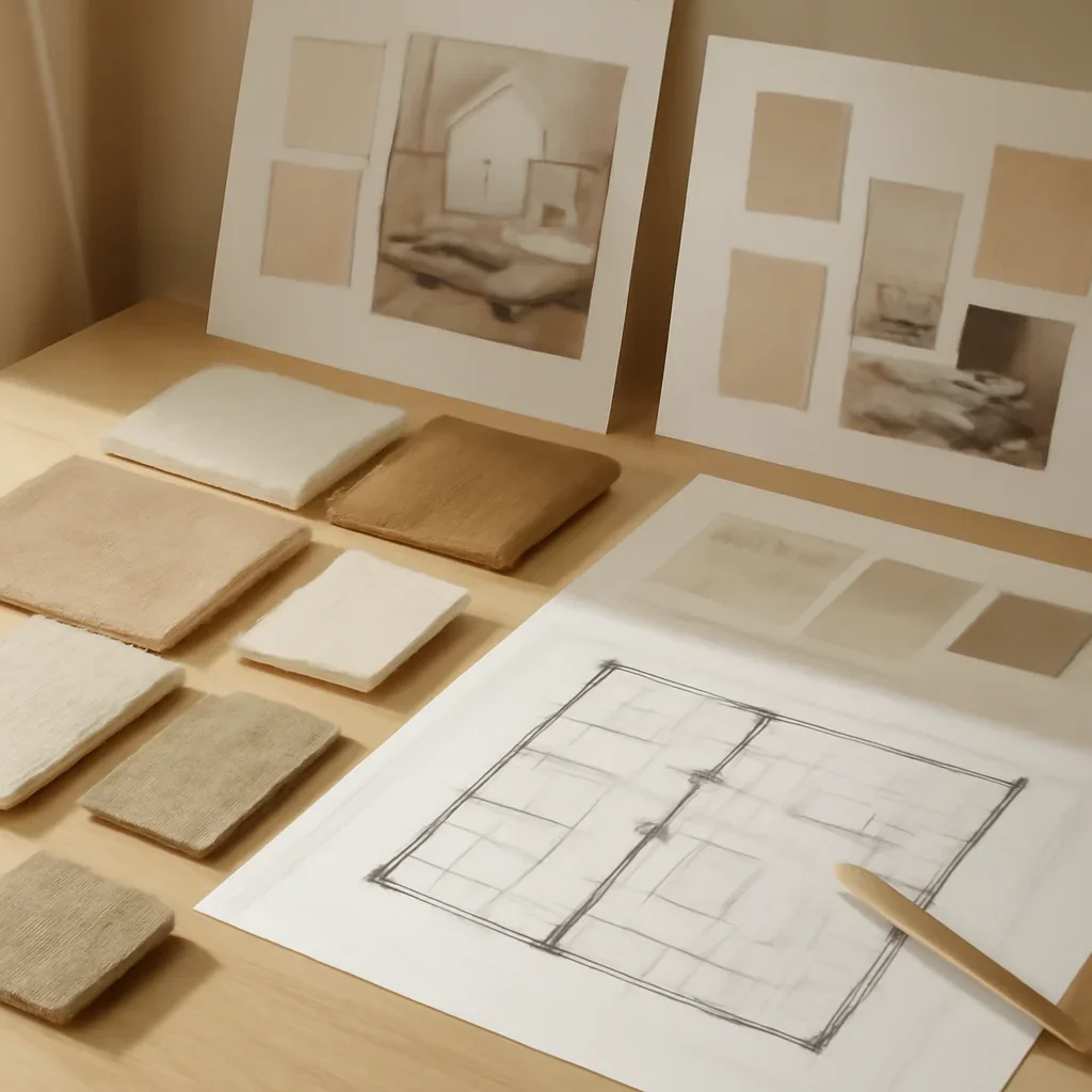 Design planning materials and selections arranged for a project process project.